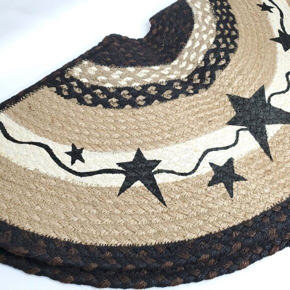 Primitive Black Star Tree Skirt Woven Jute Rug Susan Burd Farmhouse Cabin 30" - Picture 2 of 3